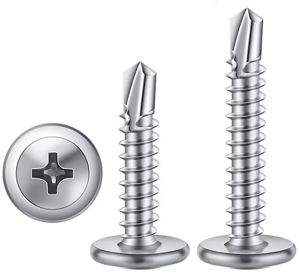 Dailygoods - Dailygoody - Zelfborende schroeven - Phillips - Grote gebogen kop - M4,2 x 32 mm - Roestvrij staal - 20 stuks - Geschikt voor metaal en hout