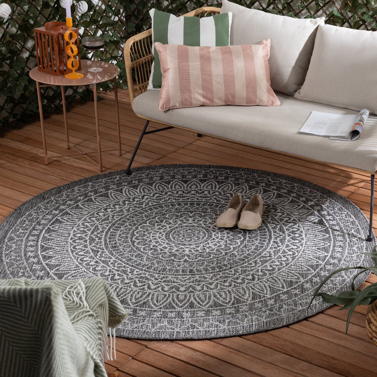 Fraai Rond Buitenkleed - Summer Azteca Grijs - Ø 160cm