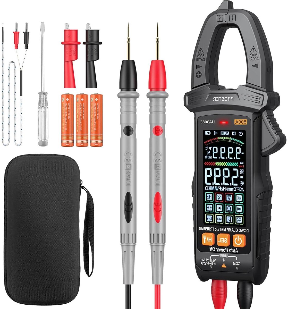 Stroomtang Meter - Ampèremeter Tester - Elektrische Inspectie - Automatische Bereikselectie - 800A AC/DC - Oranje Zwart