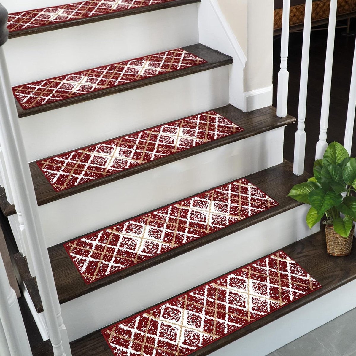 Traptreden Set - Trapmatten - Veiligheid Verhogend - Inclusief Bevestigingstape - 7 Stuks 23x70cm - Rood en Wit