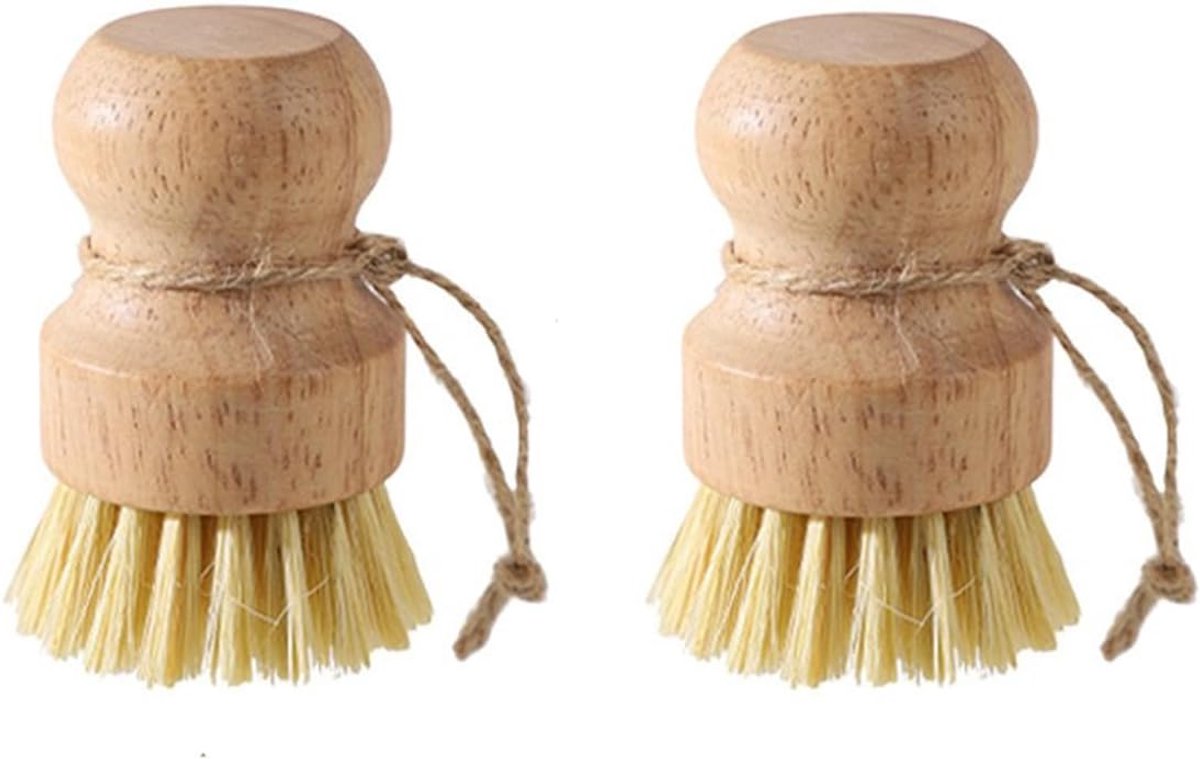 Handpalmborstel, 2 stuks, bamboe, afwasborstel, hout, afwasborstel, ronde keukenborstel, palmreinigingsborstel, natuurlijke sisalborstels, schuurborstel voor servies, potten, pannen, keukenspoelbak