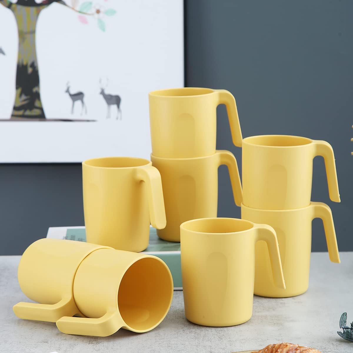 Kyraton Plastic Mokken Set 8 Stuks, Onbreekbaar en Herbruikbaar Lichtgewicht Reizen Koffiemokken Espresso Cups Gemakkelijk mee te nemen en schoon te maken Magnetronbestendig BPA-vrij (Goudgeel) — cadeau in Koken & Dineren - foto 2