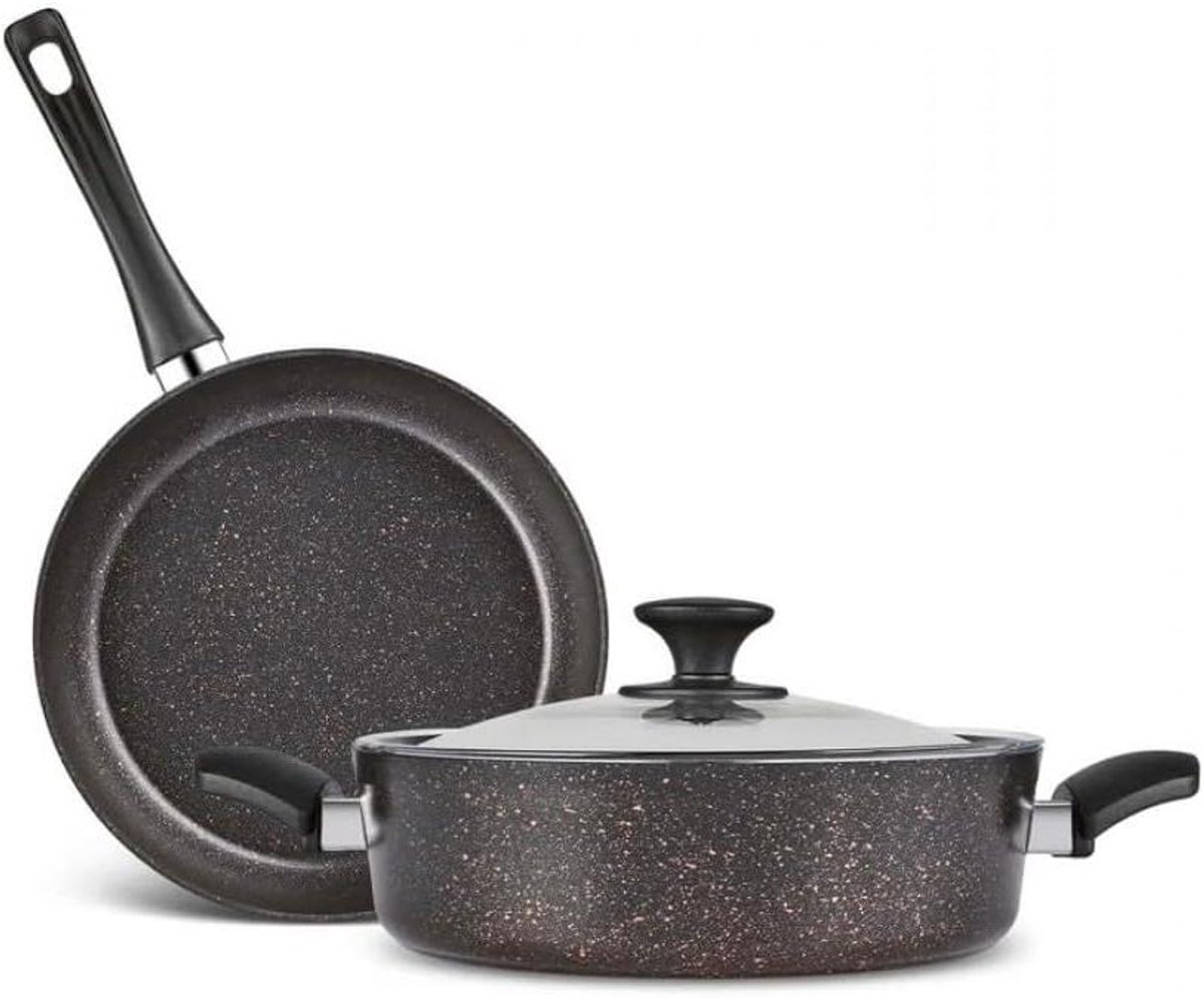 Pan Set - Kookgerei Set - Gezond Koken - Biogranite Coating - 26 cm - Zwart