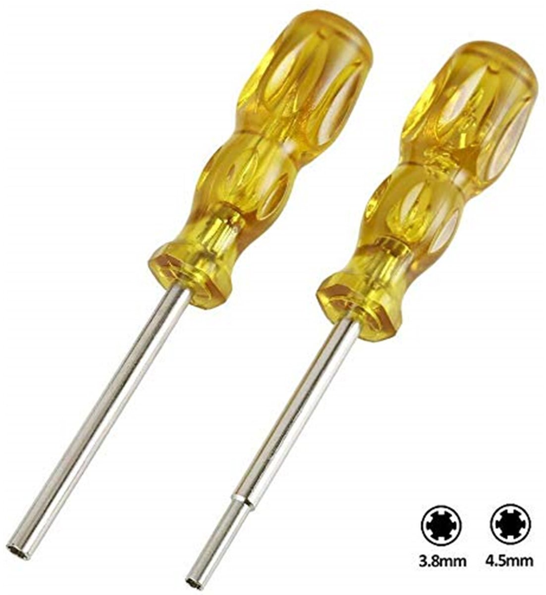 Set gamingschroevendraaiers van 3,8 mm en 4,5 mm met veiligheidsschroevendraaierbits (geel) geschikt voor Nintendo- en Sega-spelconsoles en gamecartridges.