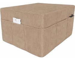 POKAR 3-piece folding mattress cover 80x195x15 cm | Corduroy rib fabric | Foldable mattress cover | Poof function with side pockets | Guest mattress cover | OEKO-TEX Certified | Made in EU | Beige
