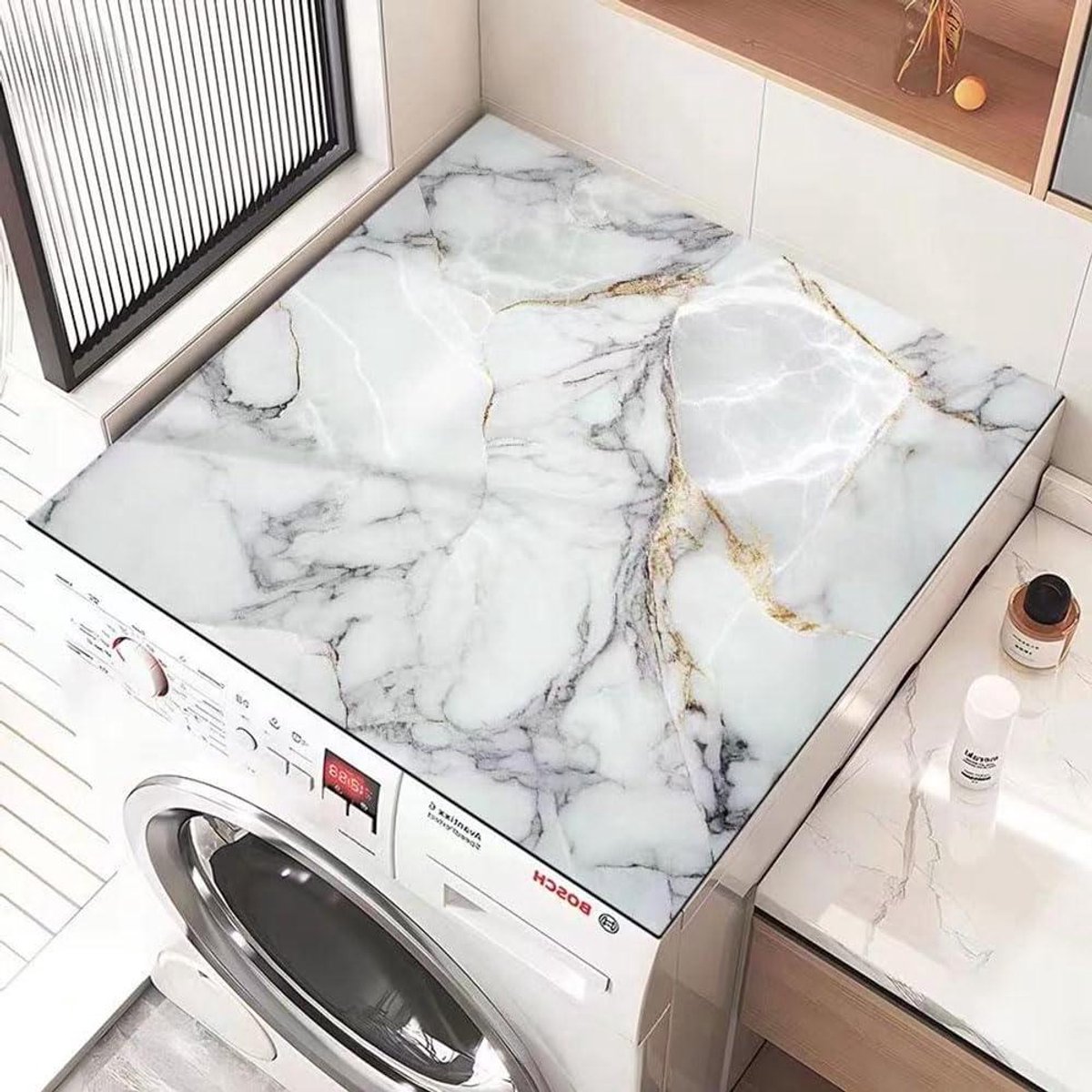Wasmachine Droger Mat - Apparaat Beschermer - Apparaten Beschermen - Absorberend Sneldrogend - 60 x 60 cm - Grijs Marmer