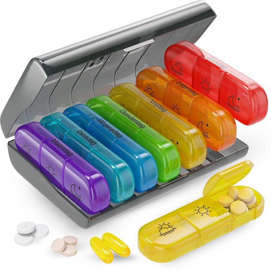 Gandria Pilulier 7 Jours - Pilulier Amovible - Boîte à Médicaments avec 21 Compartiments - Boîte à Médicaments avec Fermeture Robuste - 3 Compartiments par Jour - 7 Couleurs