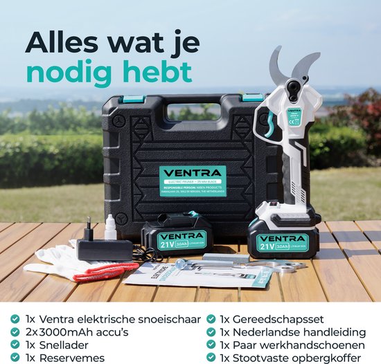VENTRA® Elektrische Snoeischaar - 35mm- Accu Snoeischaar - Takkenschaar - 3000mAh Accu - LCD Scherm - Brushless — afbeelding 5
