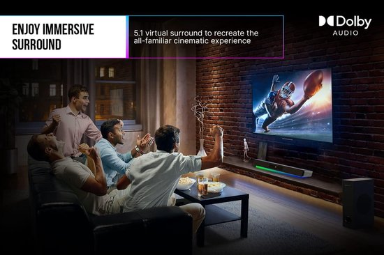 Gaming Soundbar - Surround Sound Speaker - Home Entertainment - Super X-Fi Technologie - Compact Subwoofer - Zwart — afbeelding 3