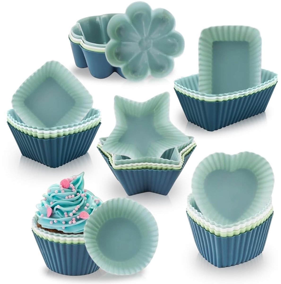 24 Silicone Muffin Molds - 6 Vormen in 4 Kleuren voor Cupcakes en Taarten