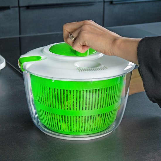 Slacentrifuge Groen - Groente Droger - Snel Salade Wassen - Handige Draaihendel - 24.5 x 24 cm - Groen — afbeelding 2