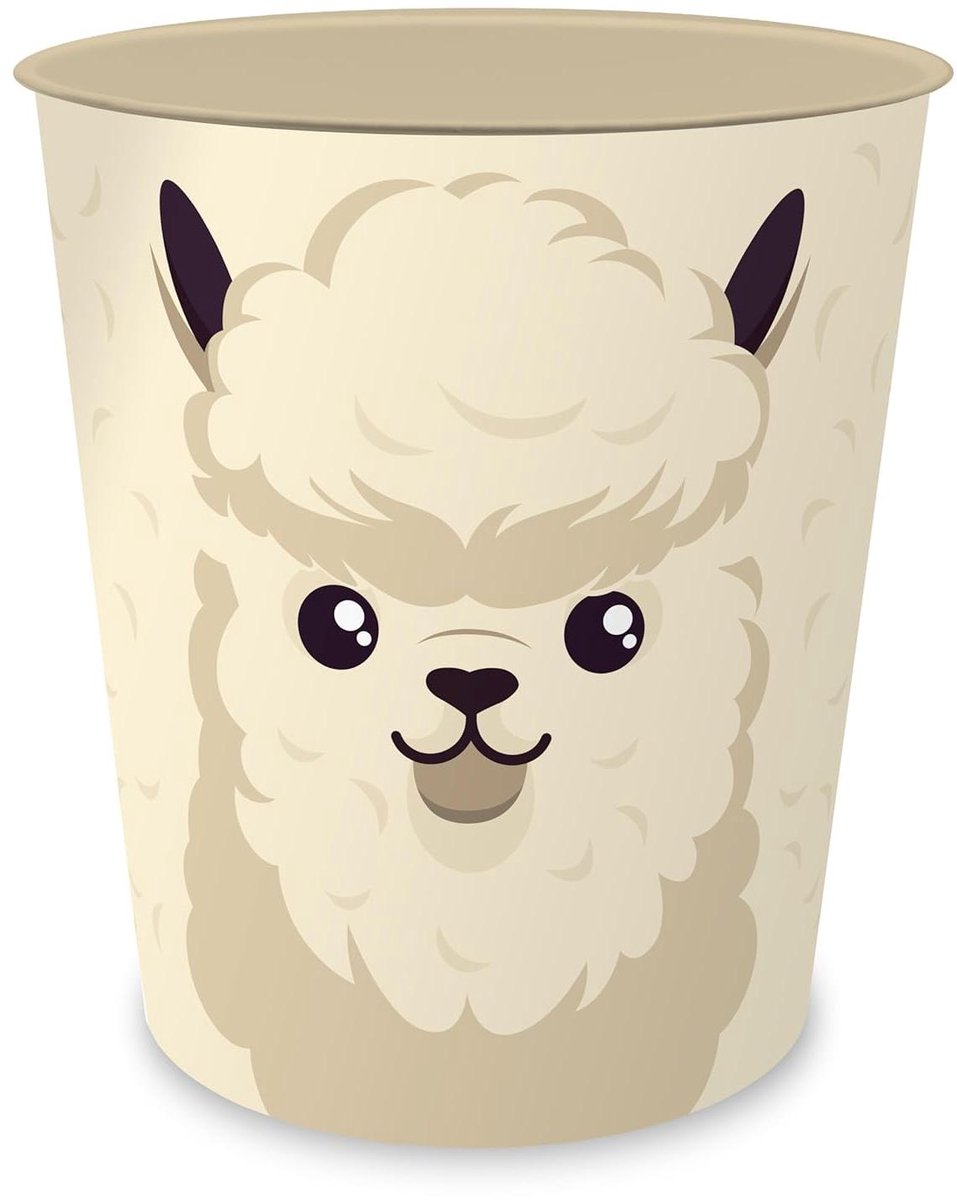 Prullenbak Kinderkamer - Afvalbak Ronde Vorm - Bureau Opruimen - Stevig Kunststof Ontwerp - 11 Liter Capaciteit - Alpaca Lama