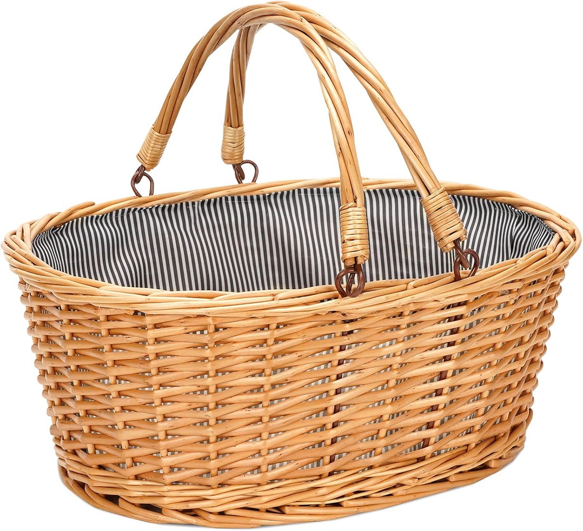 Picknickmand met Dubbele Vouwhandgrepen - Picknick Mandje - Boodschappenmand - Fruitmand - Winkelmand - Rieten Mand - Wilgenhout - Grijs - 35,1 x 40,9 x 17 cm - van Imperatoris