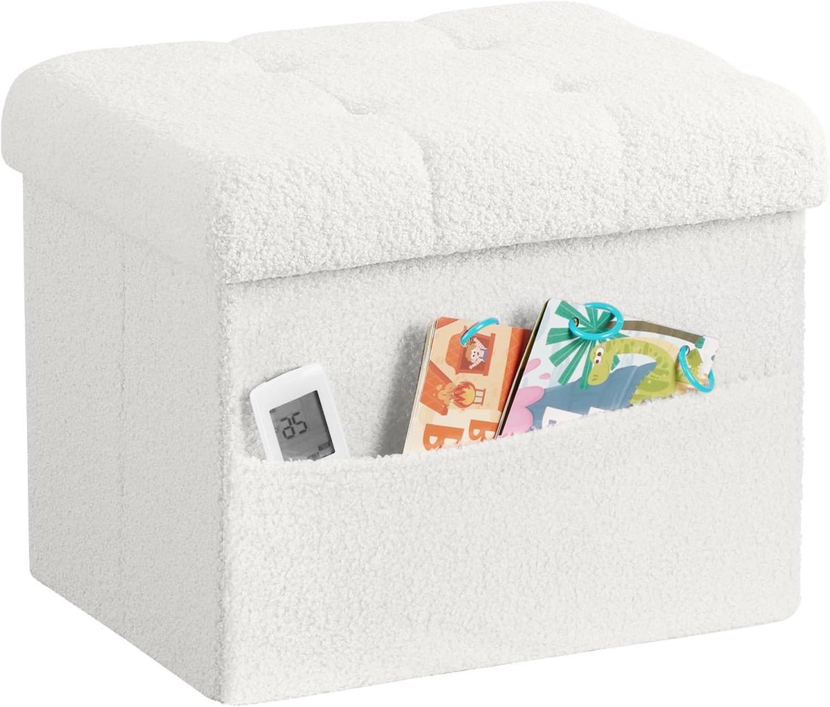 Ottomaanse Voetenbank - Voetensteun Opbergpoef - Extra Zitmogelijkheid - Verborgen Opbergruimte - 43x33x33 cm - Crèmewit