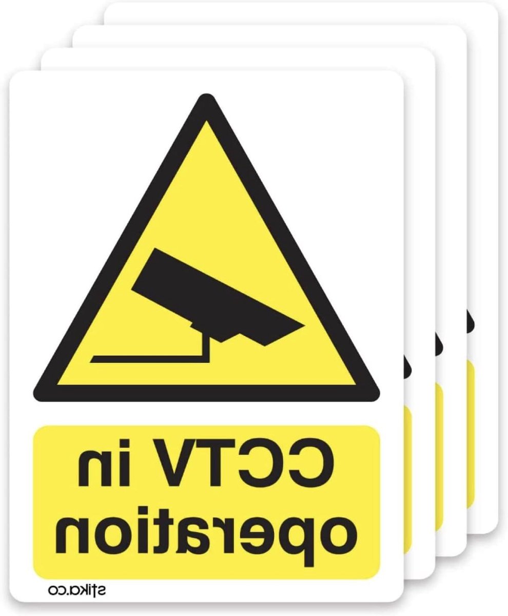 CCTV Waarschuwingsstickers - Bewakingscamera Stickers - Afschrikking Criminaliteit - Statisch Raamvinyl - 7 x 5 cm - Beige Geel Zwart