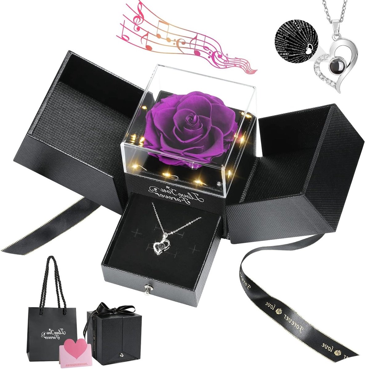 Echte Rozen met Hartketting, Eternity Bloemen en Kristallen Hart, Romantische Cadeaus voor Vrouwen, Moeders en Vriendinnen op Kerstmis, Valentijnsdag en Verjaardagen