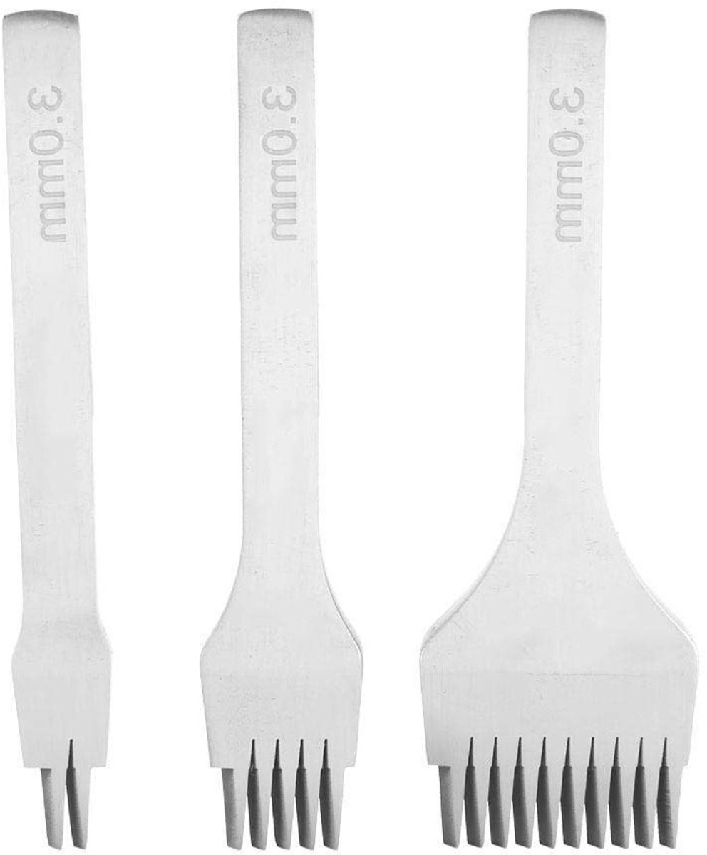 Professionele Gereedschappen voor Leren Ambachten, Punch Prong Tool Set en Lacing Chisel Set voor Precisiewerk en Creatieve Projecten (3mm)