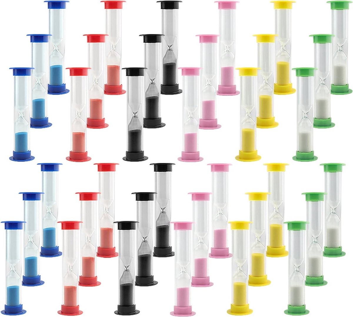 Mini zandloper set met 30 stuks, kleurrijke timers van 30 sec tot 10 min, perfect voor spelletjes en tijdsmanagement