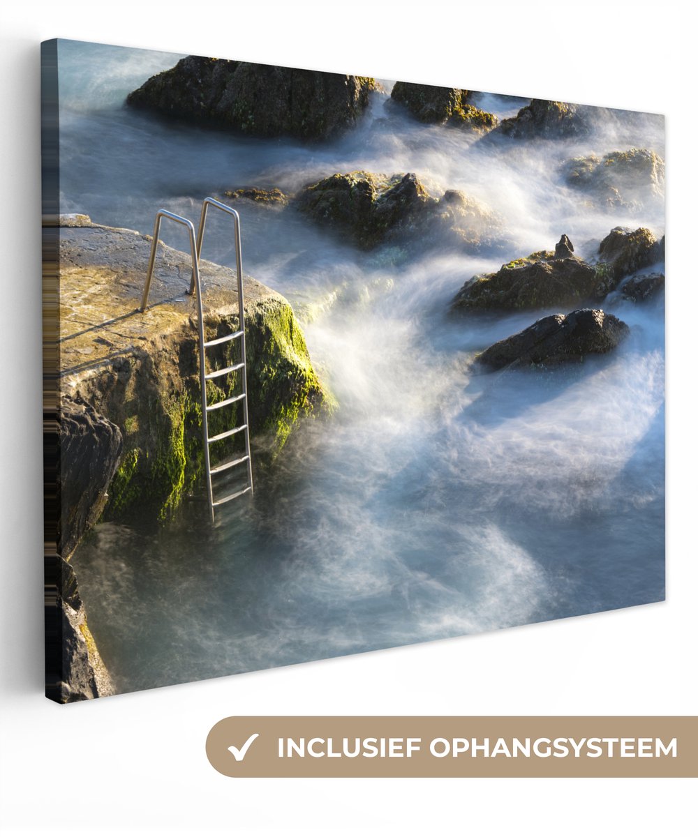 Canvas schilderij 120x90 cm - Wanddecoratie Een natuurlijk warmwaterbad op de Azoren - Muu