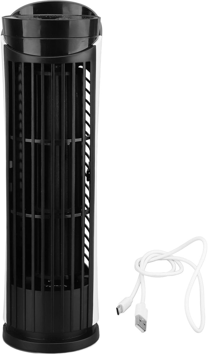 Torenventilator - Luchtkoeler - Bureau Ventilatie - Verstelbare Verlichting - 7.5x26cm - Zwart