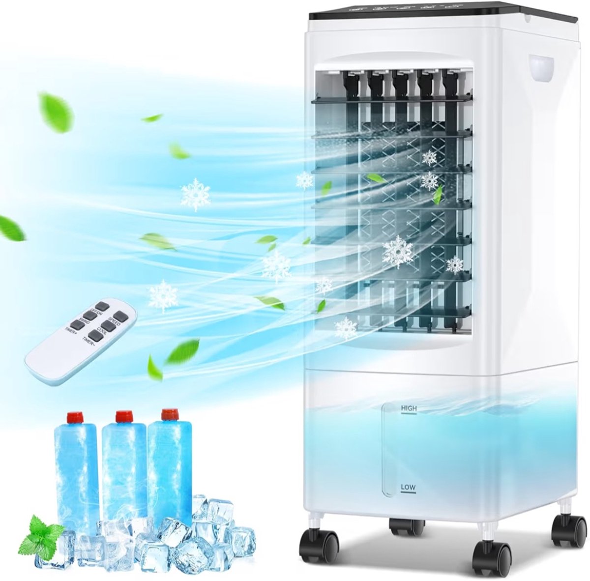 BIXc®- Mobiele Airconditioner, Airco, 3-in-1 Luchtkoeler, Luchtbevochtiger, Ventilator, 3 Snelheden, 5,5 Liter Watertank, Afstandsbediening, 1-7 uur Timer, 3 Koelelementen, voor Thuis, Kantoor.