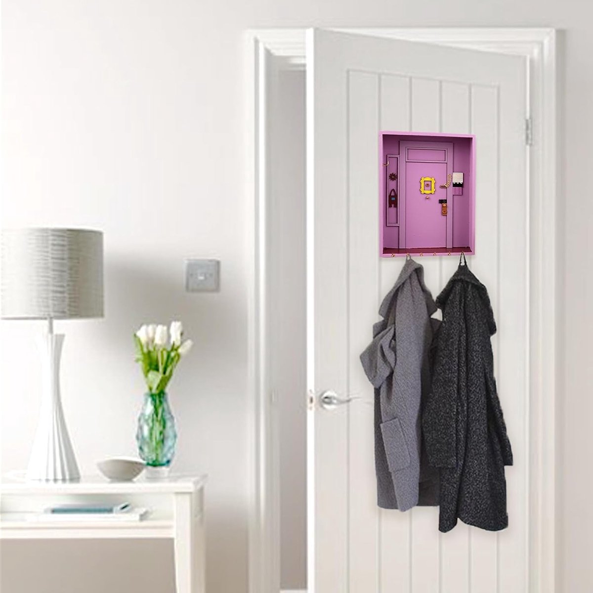 Muurhaken voor Sleutels met Plank, 6 Sleutelhaken voor Entree, Hal en Kantoor, Ideaal voor Sleutelorganizer en Decoratie, 8 x 2 x 10 Inch