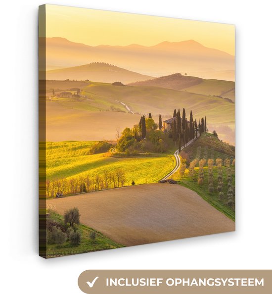 Canvas schilderij 20x20 cm - Wanddecoratie Toscane - Heuvels - Landschap - Muurdecoratie woonkamer - Slaapkamer decoratie - Kamer accessoires - Schilderijen op canvas