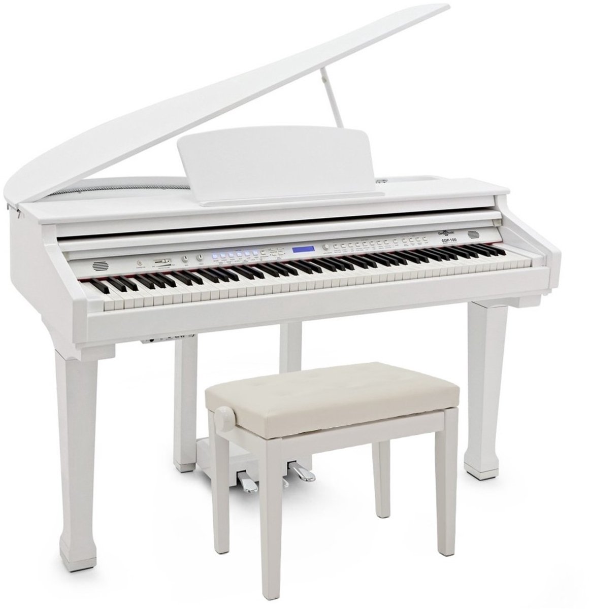 GDP-100 Digitale Vleugel met Pianokruk van Gear4music, Glanzend Wit