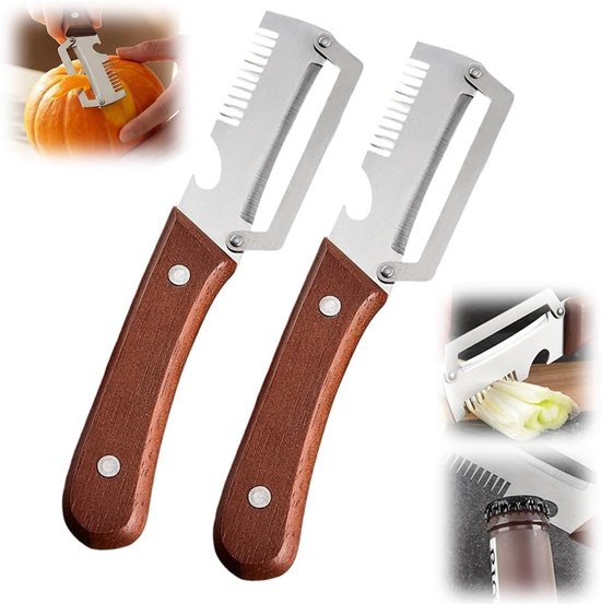 2 stuks 3-in-1 Groenteschiller – RVS Mes met Houten Handvat – Schiller ...