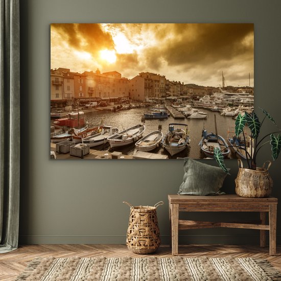 Décoration murale Métal - Peinture Aluminium Industriel - Ciel Oranje sur Saint-Tropez en France - 150x100 cm - Dibond - Photo sur aluminium - Décoration murale industrielle - Pour le salon / chambre