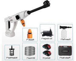Hogedrukreiniger - Terrasreiniger - Hogedruk - Waterpistool - Draadloze - Elektrische - 100 Bar - 20500RPM - Pressure Washer - Reinigingssnelheid - voor Auto en Tuin - Compatibel met 18V/21V Batterijen - inclusief 2 Accu
