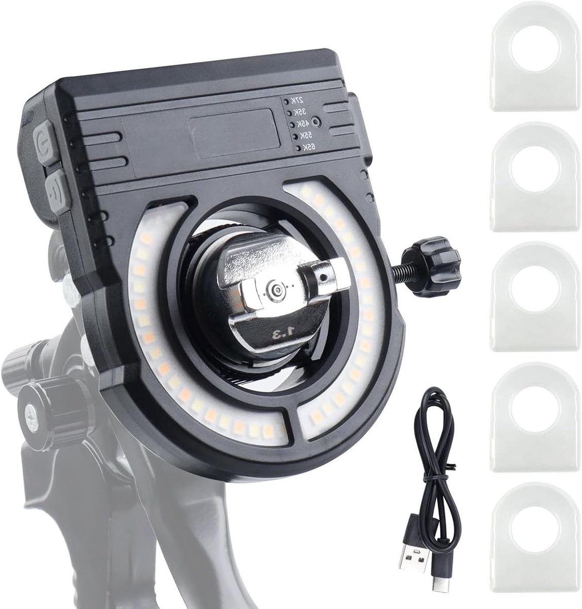 Verfpistoollicht met Oplaadkabel, 2700K-6500K, 250/500lm LED Verlichting voor Verfspuiten met 0,95-1,65 Inch Mondstuk, Inclusief 5 Beschermhoezen en Dimbare Functie