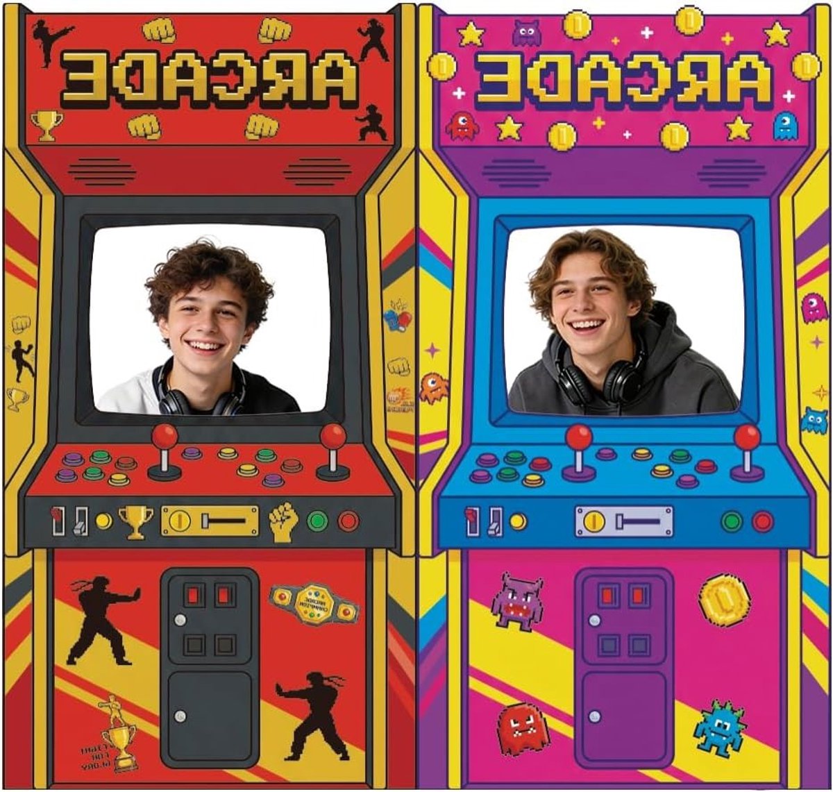 Retro Games Arcade Decoraties Achtergrond voor Video Game Thema Feest, 6,2 x 5,9 Ft Neon Pixel Fotografie Achtergrond en Party Banner voor Gaming Verjaardag en Foto Booth Rekwisieten