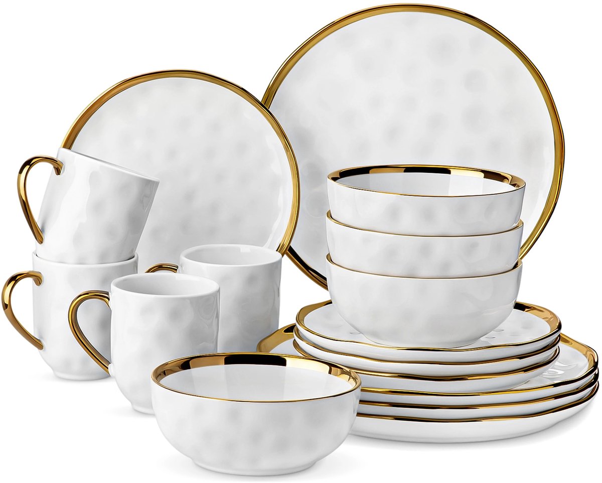CINK Living® Luxe Serviesset 16-Delig – Wit met Gouden Rand – Keramisch Dinnerware Set – 4 Personen