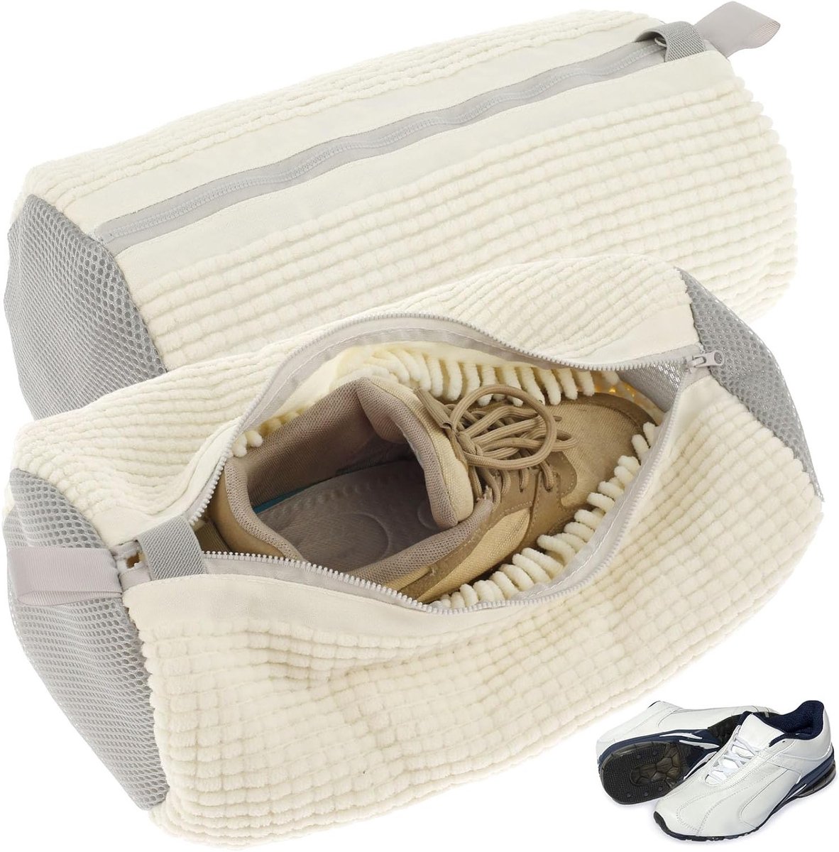Set van 2 waszakken voor schoenen en sneakers, 39 x 19 cm, herbruikbare waszak met rits, multifunctionele bescherming voor de wasmachine en kleding