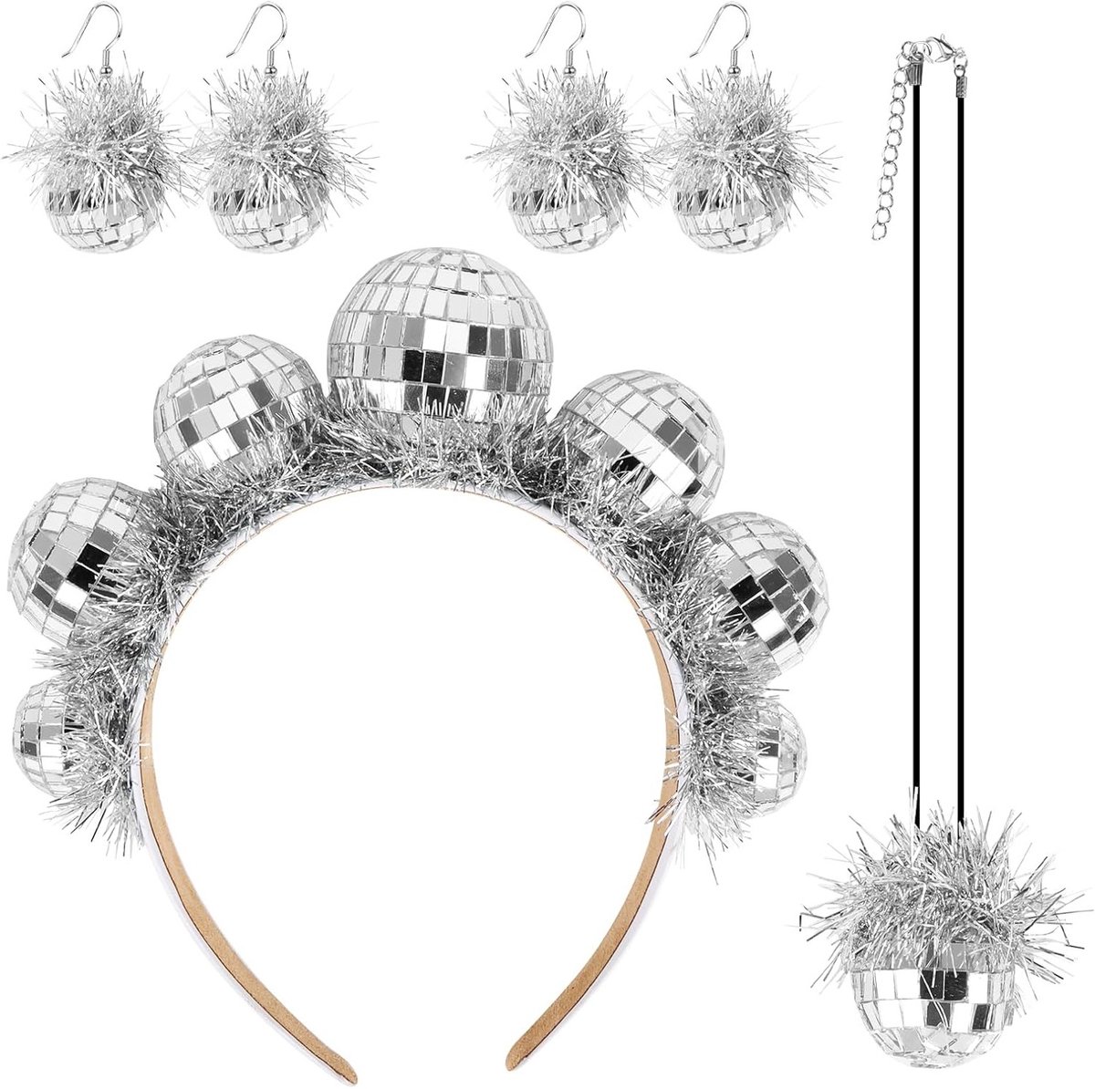 4-delige haarbandset met discobal-thema, perfect voor jaren 70 en 80 kostuumfeesten, carnaval en disco-accessoires