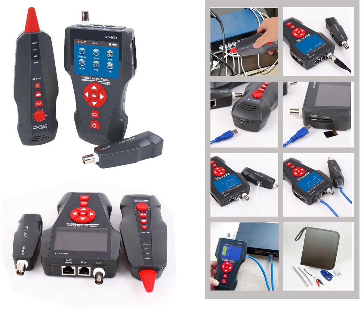 Netwerkkabel Tester - Kabel Diagnose Tool - Netwerk Installatie - PoE En Ping Test - RJ45 RJ11 USB BNC