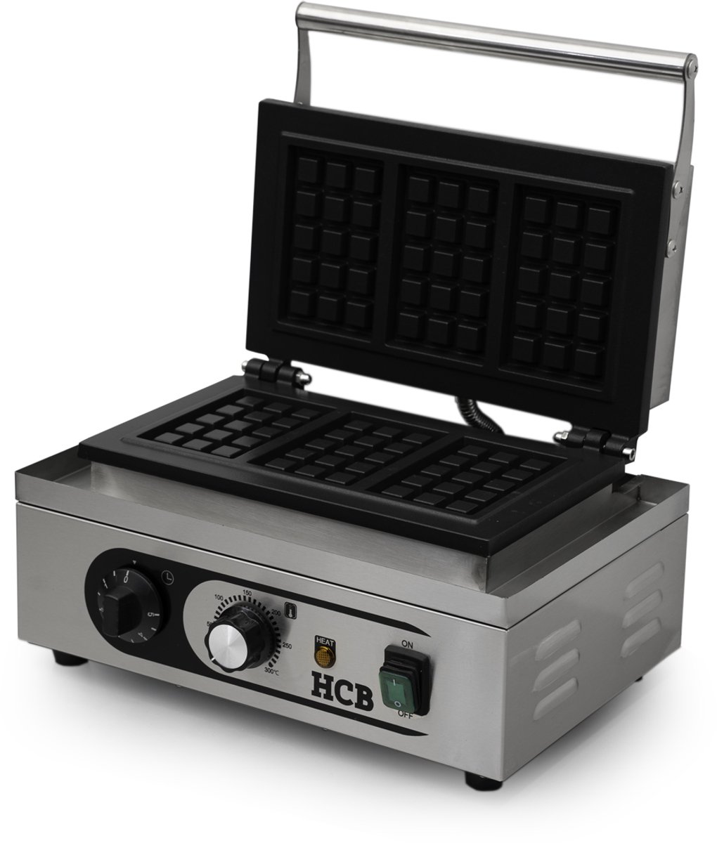 HCB® - Professioneel horeca Wafelijzer voor 4 Luikse wafels - Wafelmaker van RVS / INOX - 27x38x23.5 cm (DxBxH) - 20 kg - 9628