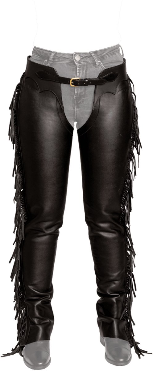 Dyon Long Artificial Leather Fringes Halve Chaps S Zwart