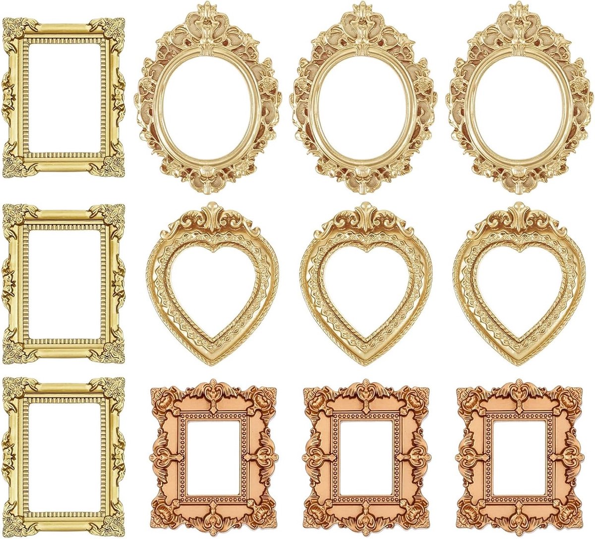 12 Stuks Mini Fotolijsten in Barokstijl, Vintage Kunsthars Lijsten voor Woondecoratie, Fot