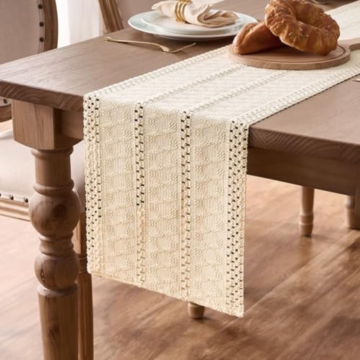 PromoHome Tafelloper met Herfstbloemen 30 x 183 cm – Jute Tafeldecoratie Boho Stijl voor Eetkamer en Woonkamer