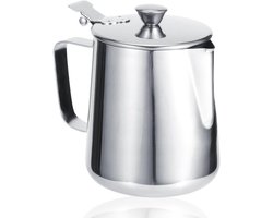 Roestvrijstalen melkkan met deksel, 600 ml/1000 ml, ideaal voor melkkoffie, cappuccino en schuimvorming