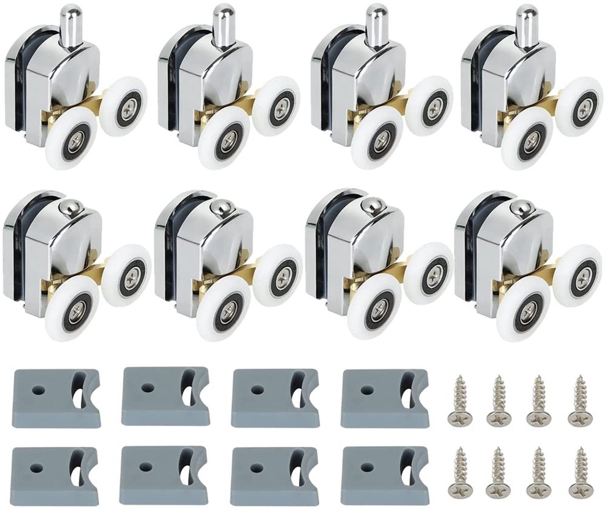 Dailygoods- Douchedeurrollen Set van 8 - 4 Boven/4 Onder - Verstelbare Hoogte - Nylon Wielen - Geschikt voor Glasdikte 4-6 mm - Zinklegering en Messing - Douchedeurwielen