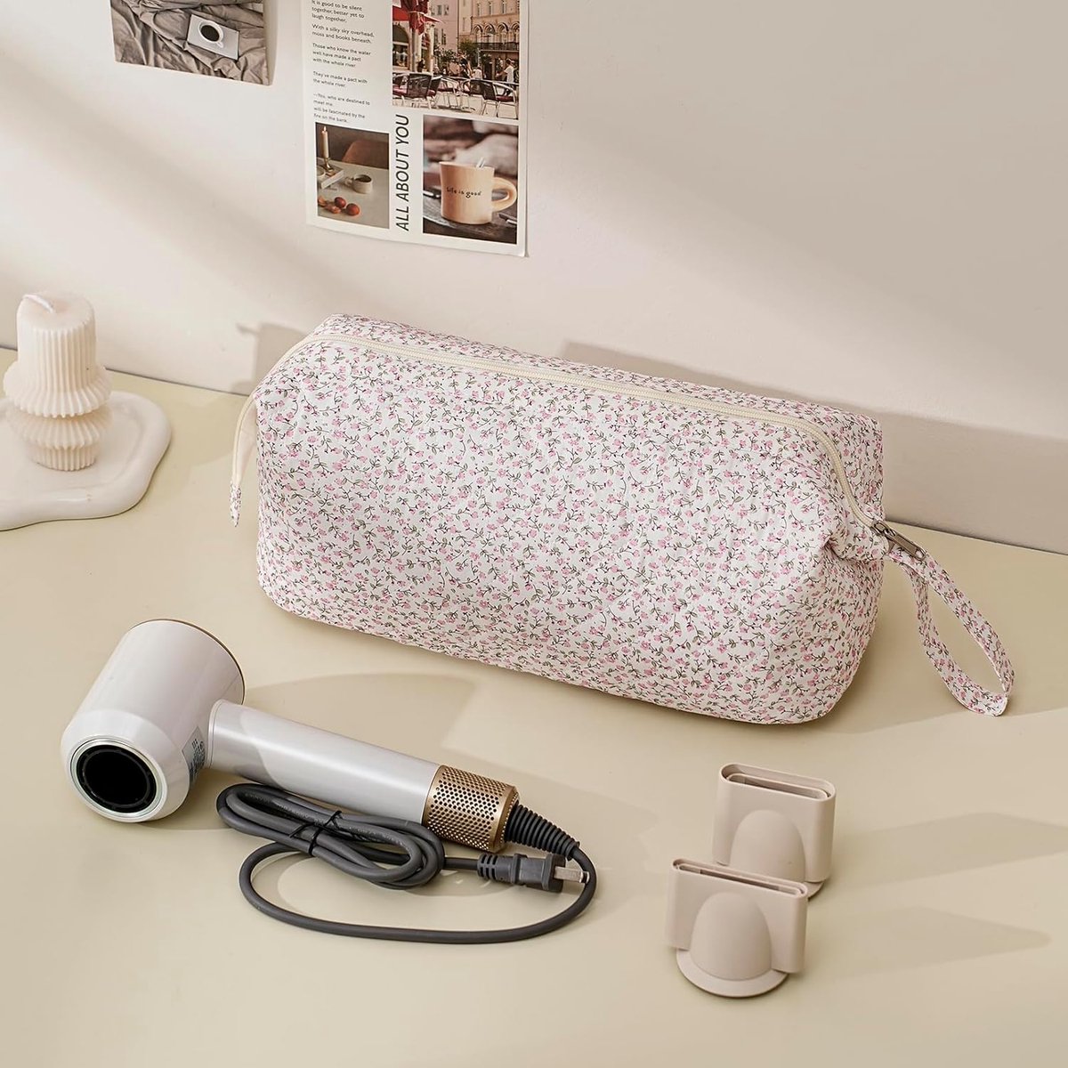 Grote gewatteerde reistas voor haarstylingtools met strikpatroon - Waterdichte opbergtas voor haarstylingaccessoires zoals de Shark FlexStyle, Dyson Airwrap föhn, krultang en Revlon haarstylingtools. thumbnail 4