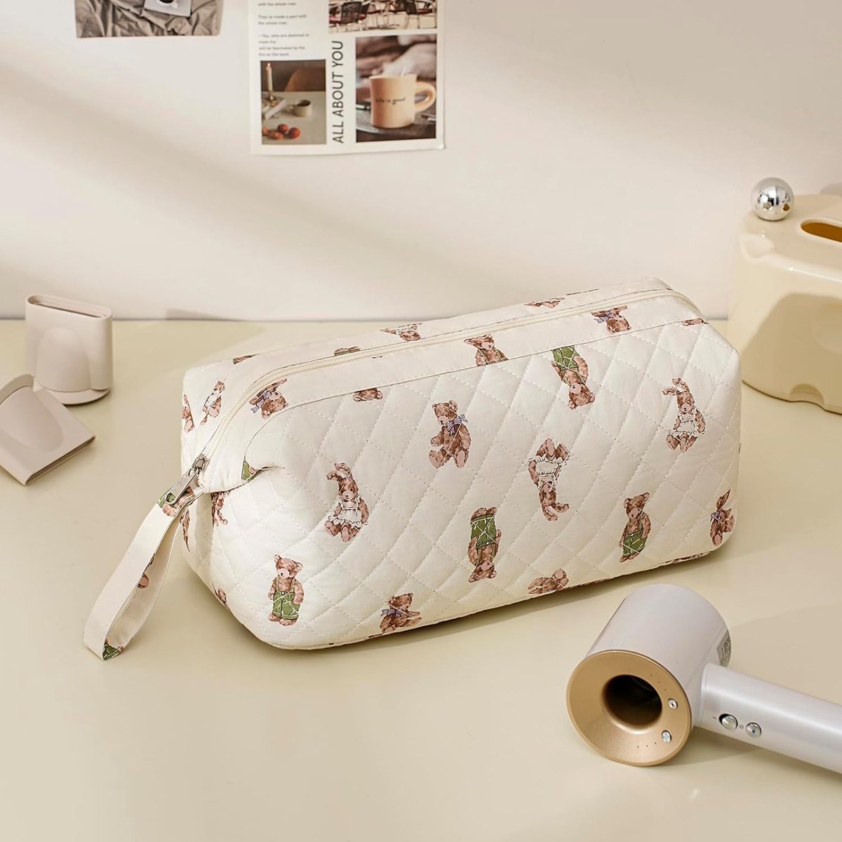 Grote gewatteerde reistas voor haarstylingtools met strikpatroon - Waterdichte opbergtas voor haarstylingaccessoires zoals de Shark FlexStyle, Dyson Airwrap föhn, krultang, Revlon haarstylingtools en Bear. thumbnail 2