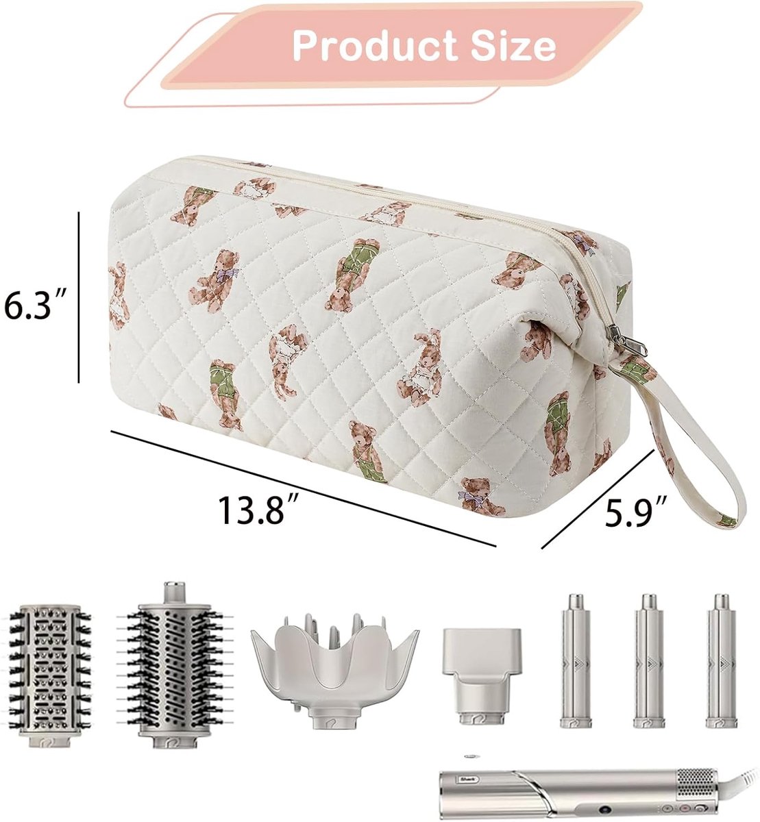 Grote gewatteerde reistas voor haarstylingtools met strikpatroon - Waterdichte opbergtas voor haarstylingaccessoires zoals de Shark FlexStyle, Dyson Airwrap föhn, krultang, Revlon haarstylingtools en Bear. thumbnail 6
