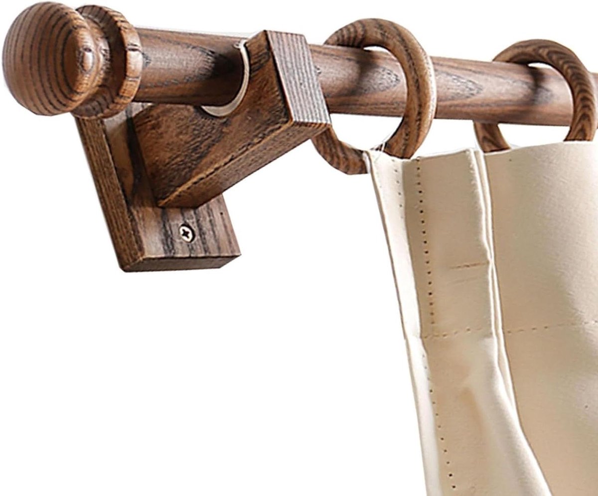 Houten Gordijnroede - Enkele Roede - Raambekleding Ophangen - Massief Hout - 39.37 Inch - Walnootkleur