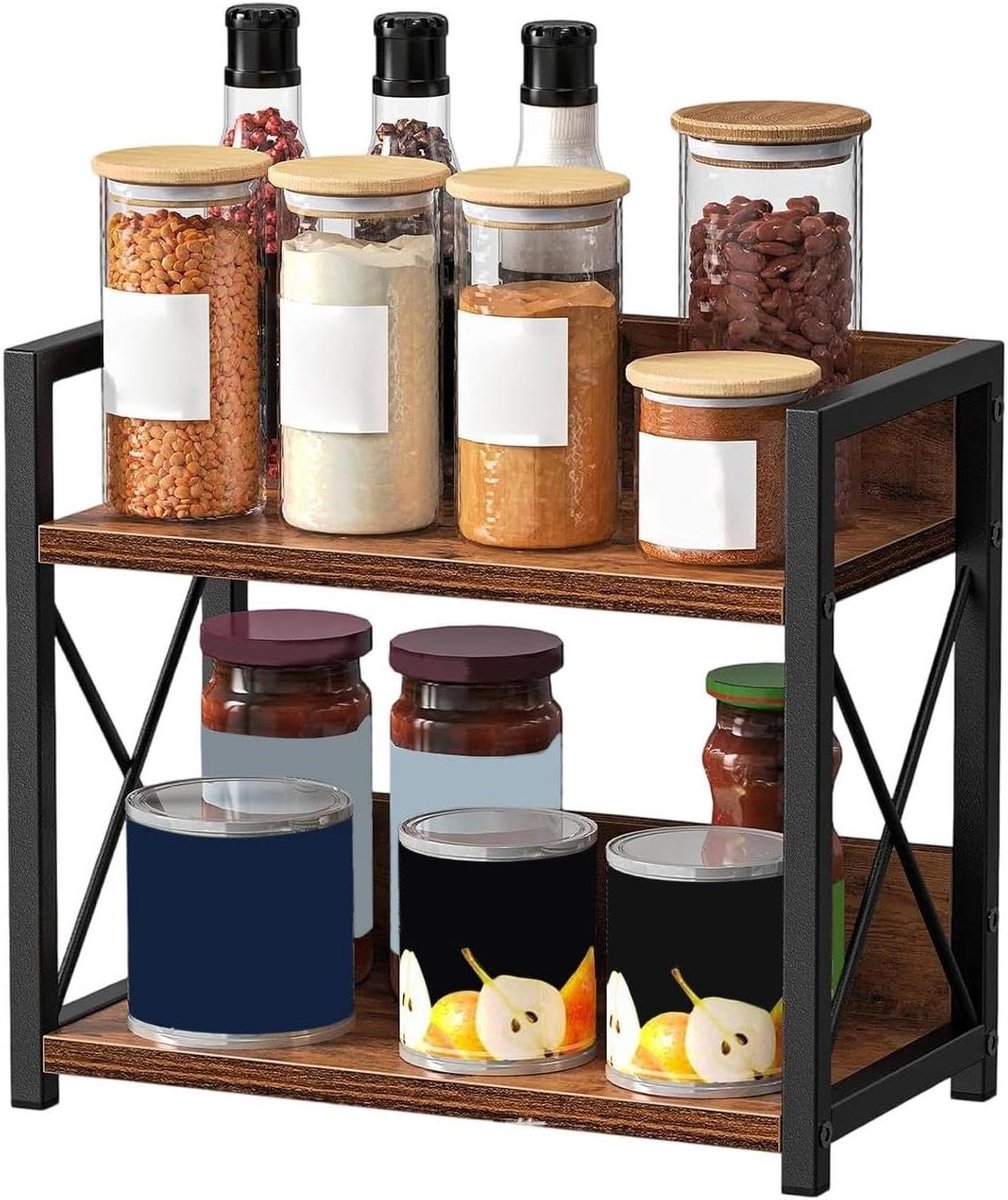 Kruidenrek - Opberger Kast - Keuken Organiseren - Rustieke Stijl - 30 x 26.5 cm - Bruin