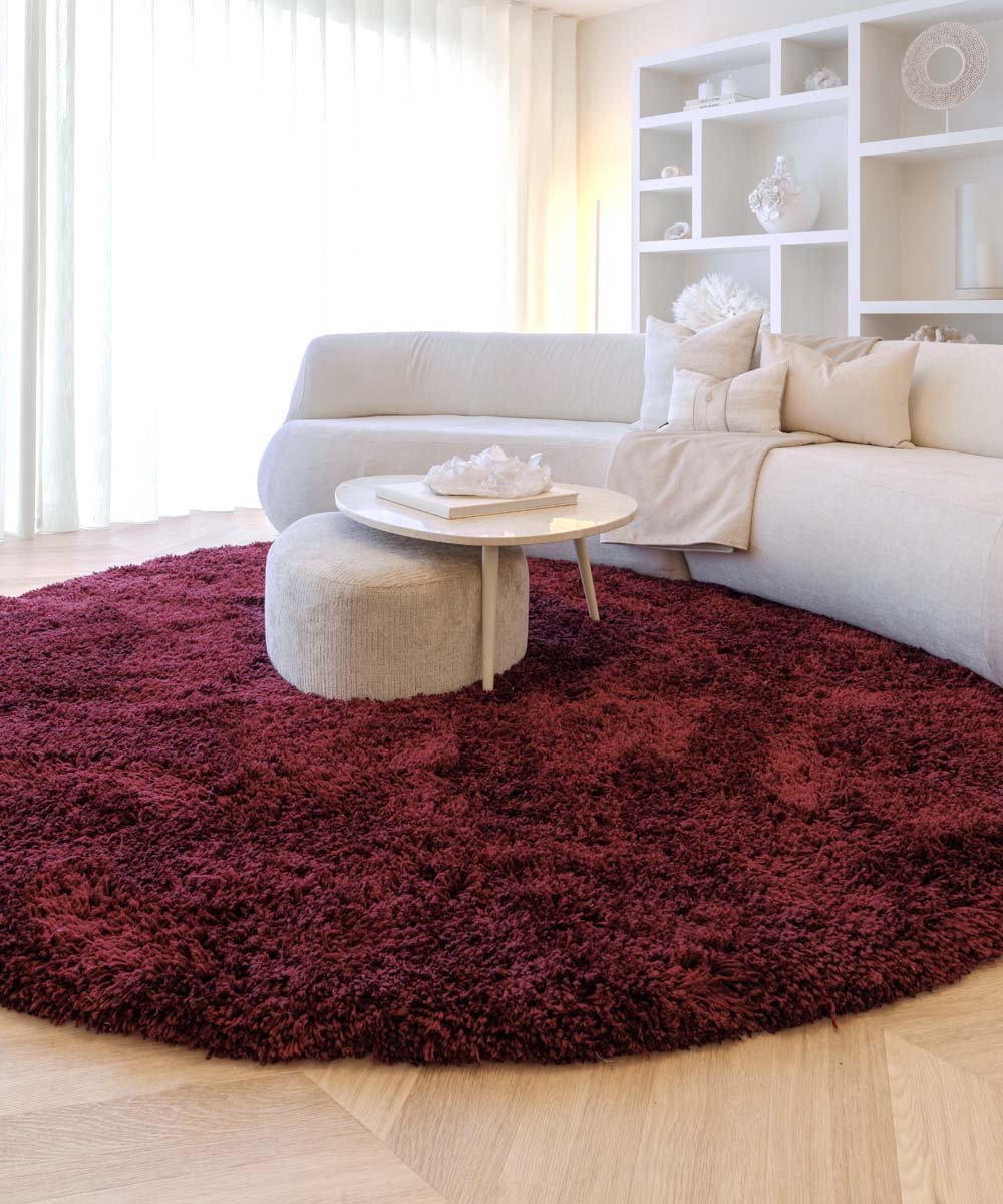 Shaggy vloerkleed rond - Sveve bordeauxrood 120