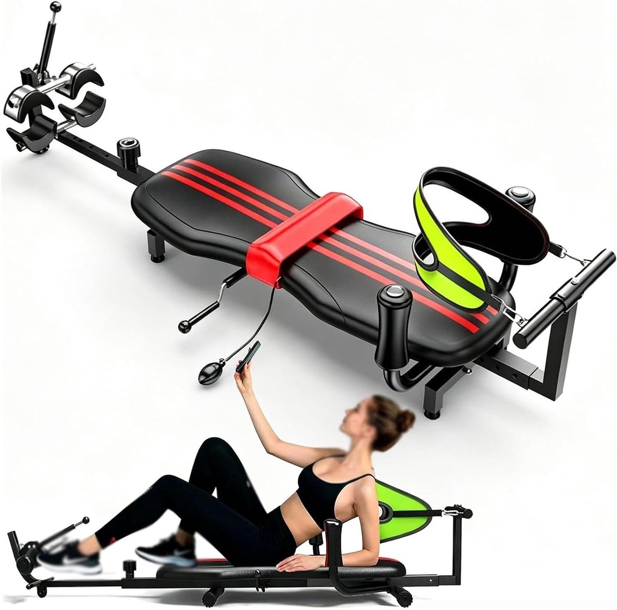 Rugstrekbank - Tractie Machine - Rug Training - In Hoogte Verstelbaar - 145-185 Cm - Zwart